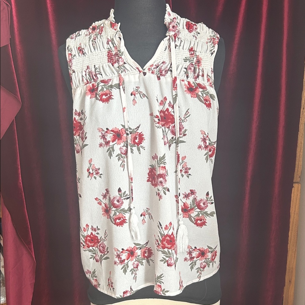Justify Floral Print Blouse - White with Pink and Red